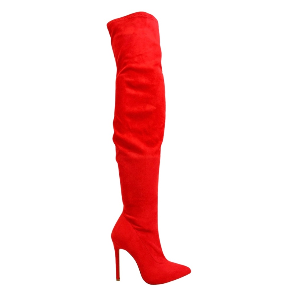 KIRSTEN | RED SUEDE THIGH HIGH POINTED TOE BOOT